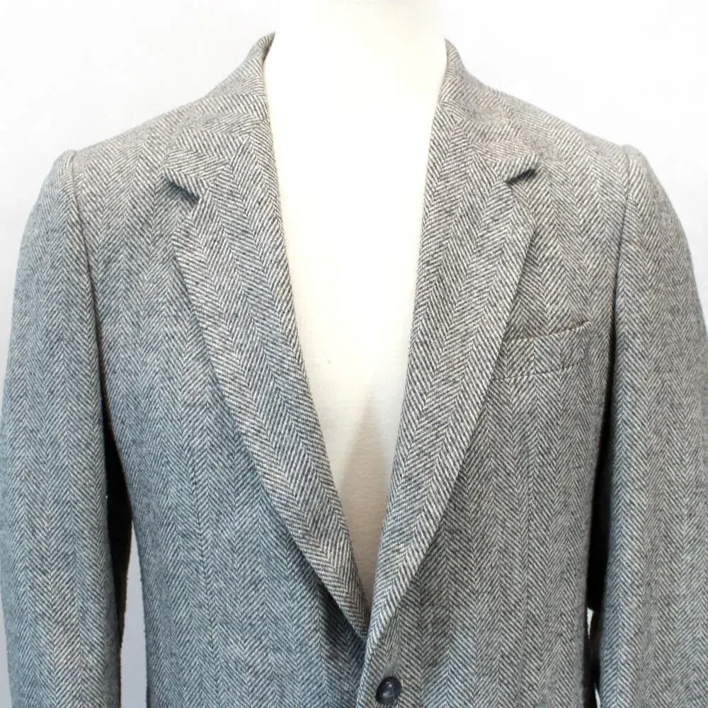 Jaguar Vintage Blazer Jacket Men's Size 40 Medium Herringbone Wool Gray
